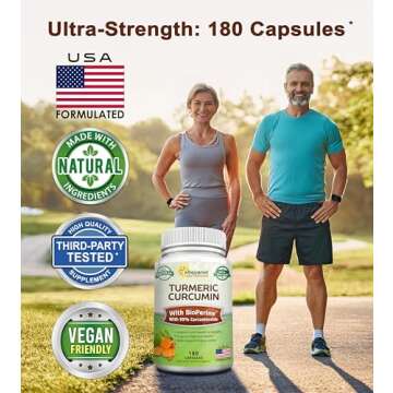 aSquared Nutrition Turmeric Curcumin 1600mg with BioPerine - Natural Joint Relief & Health Benefits,...