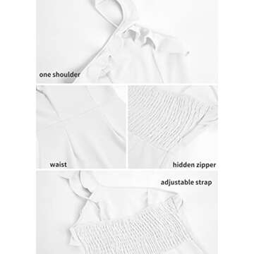 Teurkia Women's Party Dress One Shoulder Ruffle Sleeveless Backless Bodycon Mini Dress White