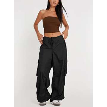 ARTFREE Cargo Pants for Women Baggy Parachute Pants with Pockets Low Waisted Loose Y2K Drawstring Ca...