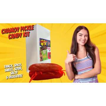 Chamoy Pickle Kit | Variety Candy Pack | Candy Gift Box | Mexican Candy Mix includes chamoy pickles single in a pouch, chamoy powder, chamoy candy sauce and 2 sour gummies salsagheti packs
