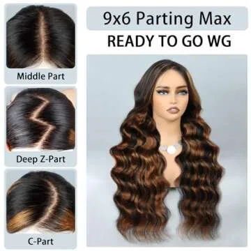9x6 Glueless Wigs Human Hair Pre Plucked Pre Cut 210% Density 1B/30 Highlight Body Wave Wear and Go ...