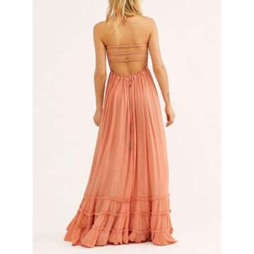 Stylish R.Vivimos Summer Boho Backless Dress for Women