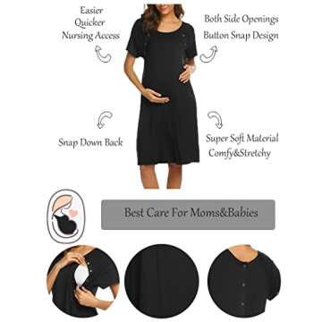 Ekouaer Womens, Nightgown Nightshirt, Short sleeve, Labor & Delivery Maternity button down nursing G...