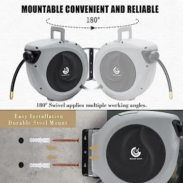 Air Hose Reel Retractable 3/8 in x 50 ft Heavy Duty Hose