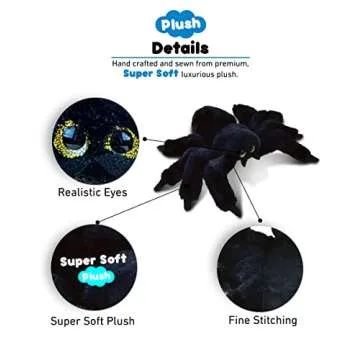 DolliBu Black Spider Plush Toy - Super Soft Spider Stuffed Animal for Boys and Girls, Cute Spider St...