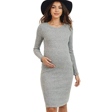 HELLO MIZ Women's Ribbed Maternity Dress in Heather Grey