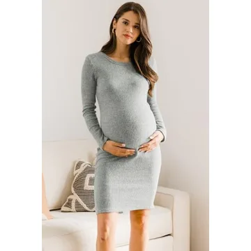 HELLO MIZ Women's Ribbed Maternity Dress in Heather Grey