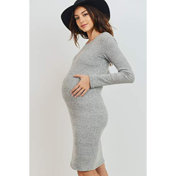 HELLO MIZ Women's Ribbed Maternity Dress in Heather Grey