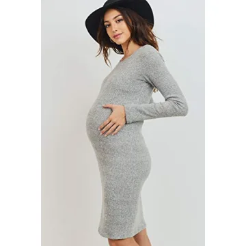 HELLO MIZ Women's Ribbed Maternity Dress in Heather Grey
