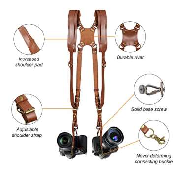 Jumyee Double Camera Harness, Adjustable Camera Straps for Photographers, Dual Camera Strap Accessor...