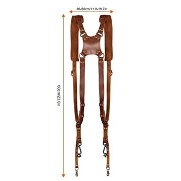 Jumyee Double Camera Harness, Adjustable Camera Straps for Photographers, Dual Camera Strap Accessories for 2 Cameras (Brown)