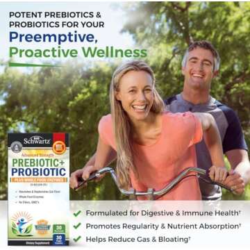 Prebiotics and Probiotic with Whole Food Enzymes for Adults Women & Men - Probiotics Lactobacillus Acidophilus - Digestive Health Capsules Shelf Stable Supplement - Non-GMO Gluten & Dairy Free -30ct