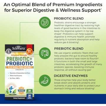 Prebiotics and Probiotic with Whole Food Enzymes for Adults Women & Men - Probiotics Lactobacillus Acidophilus - Digestive Health Capsules Shelf Stable Supplement - Non-GMO Gluten & Dairy Free -30ct