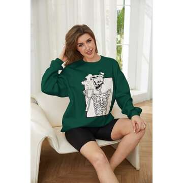 Meladyan Oversized Halloween Skull Sweatshirt in Green