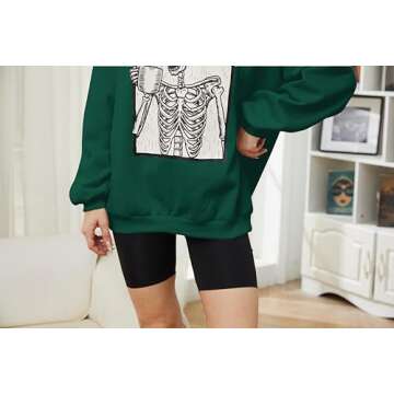 Meladyan Oversized Halloween Skull Sweatshirt in Green