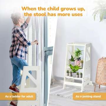 Toddler Kitchen Step Stool Toddler Standing Tower Toddler Step Stool Toddler Tower with Message Boards Safty Rail-Adjustable Kids Kitchen Step Stool for Kitchen Counter Bathroom Sink (Beige)