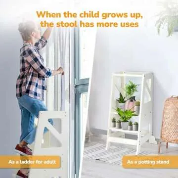 Toddler Kitchen Step Stool Toddler Standing Tower Toddler Step Stool Toddler Tower with Message Boards Safty Rail-Adjustable Kids Kitchen Step Stool for Kitchen Counter Bathroom Sink (Beige)