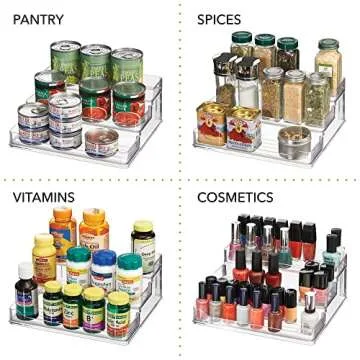mDesign Plastic Kitchen 3-Tier Spice Rack Holder, Storage Organizer for Cabinet, Counter, Pantry, Shelf, Hold Spices, Seasoning, Jars, Canned Food, Appliances - Ligne Collection - Clear