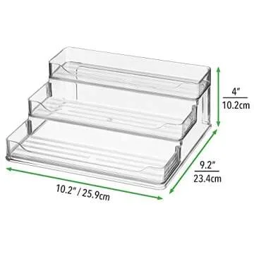 mDesign Plastic Kitchen 3-Tier Spice Rack Holder, Storage Organizer for Cabinet, Counter, Pantry, Shelf, Hold Spices, Seasoning, Jars, Canned Food, Appliances - Ligne Collection - Clear