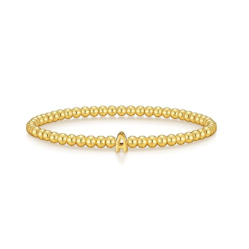 Wowshow Gold Bracelets for Women Strand Gold Beaded Bracelets Initial Bracelet with Letter A Charm 1...