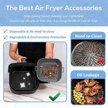 Loveuing Silicone Air Fryer Liners Square - Reusable Silicone Basket - Easy to Clean Air Fryers Pot ...