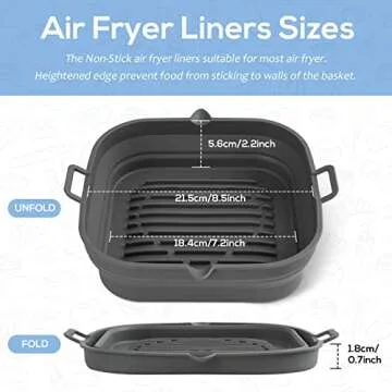 Loveuing Silicone Air Fryer Liners Square - Reusable Silicone Basket - Easy to Clean Air Fryers Pot for 5.8 to 8 Qt Air Fryer Baking Tray Oven Accessories, 8.5 Inch Large