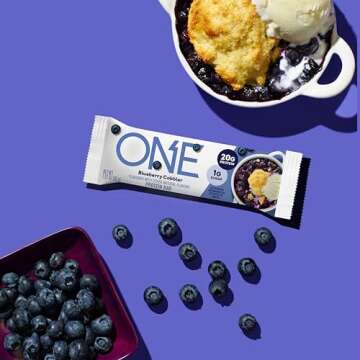 ONE Protein Bars, Blueberry Cobbler, Gluten Free with 20g Protein and 1g Sugar, Pantry Staples, 2.12 oz (12 Count)