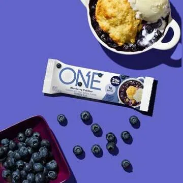 ONE Protein Bars, Blueberry Cobbler, Gluten Free with 20g Protein and 1g Sugar, Pantry Staples, 2.12 oz (12 Count)