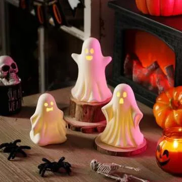 Gothic Ceramic Ghost Light Up - Whimsical Halloween Décor