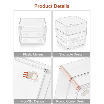 SMARTAKE 16-Piece Drawer Organizer with Non-Slip Silicone Pads, 5-Size Desk Storage Tray for Makeup, Jewelries, Utensils in Bedroom Dresser, Office and Kitchen, Clear