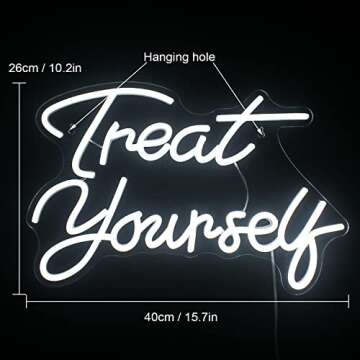 Treat Yourself Neon Signs White Led Sign for Bedroom Wall Letter Neon Lights Wedding Signs Neon Room...