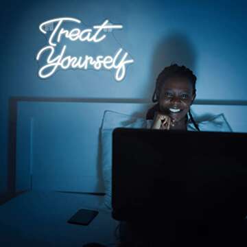 Treat Yourself Neon Signs White Led Sign for Bedroom Wall Letter Neon Lights Wedding Signs Neon Room Decor for Birthday Gift Party Home Decor Bar