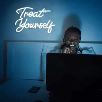 Treat Yourself Neon Signs White Led Sign for Bedroom Wall Letter Neon Lights Wedding Signs Neon Room Decor for Birthday Gift Party Home Decor Bar