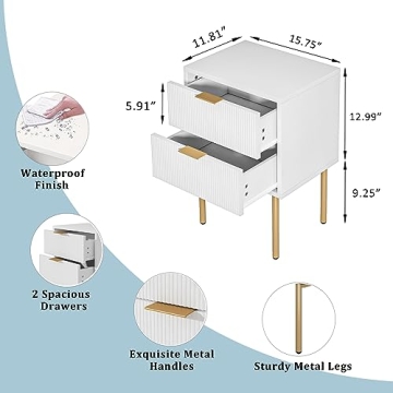 Masupu Nightstand with 2 Storage Drawers in White and Gold