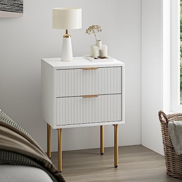 Masupu Nightstand with 2 Storage Drawers in White and Gold