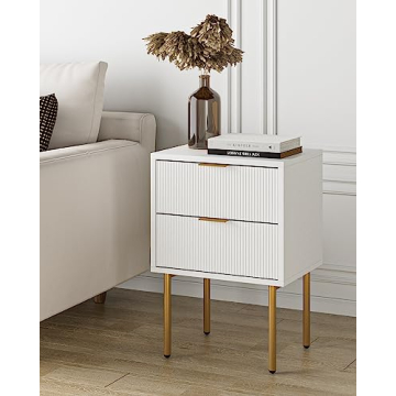 Masupu Nightstand with 2 Storage Drawers in White and Gold