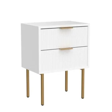 Masupu Nightstand with 2 Storage Drawers in White and Gold