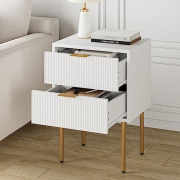 Masupu Nightstand with 2 Storage Drawers in White and Gold