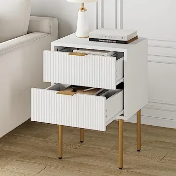 Masupu Nightstand with 2 Storage Drawers in White and Gold