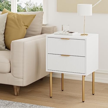 Masupu Nightstand with 2 Storage Drawers in White and Gold