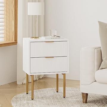 Masupu Nightstand with 2 Storage Drawers in White and Gold