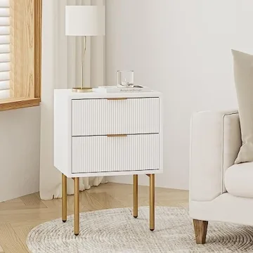 Masupu Nightstand with 2 Storage Drawers in White and Gold