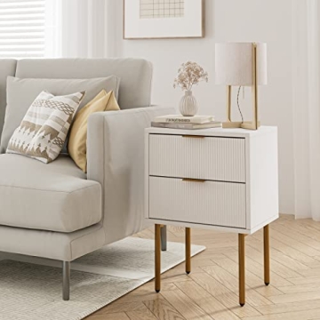 Masupu Nightstand with 2 Storage Drawers in White and Gold