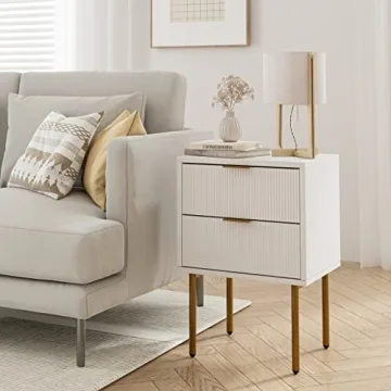 Masupu Nightstand with 2 Storage Drawers in White and Gold