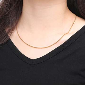 JoycuFF Gold Chain Necklace Women Dainty Gold Chain Necklace 14K Gold Plated 1 MM Box Chain Necklaces for Women Stainless Steel Necklace Gifts for Birthday Christmas Wedding Anniversary