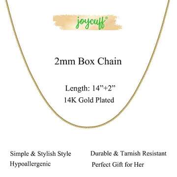 JoycuFF Gold Chain Necklace Women Dainty Gold Chain Necklace 14K Gold Plated 1 MM Box Chain Necklaces for Women Stainless Steel Necklace Gifts for Birthday Christmas Wedding Anniversary