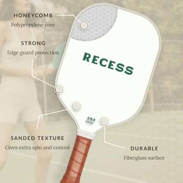 Recess Premium Pickleball Paddle Set, Zuma & Goldie (2 Paddles & 3 Balls) - Strong & Durable Fiberglass Surface, Lightweight, Honeycomb Core & Comfort Grip Handles - USAPA Approved