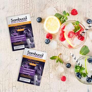 Sambucol Black Elderberry Drink Powder - Daily Immune Black Elderberry Powder with Vitamin C, Vegan Friendly, Sugar Free, Delicious Berry Taste - 30 Count