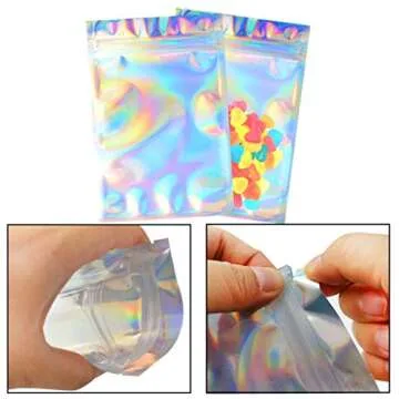 100 Pieces Resealable Smell Proof Bags, Flat Clear Food Storage Bags Pouch Aluminum Plastic Packaging Bags, Rainbow Color (4x6inch)