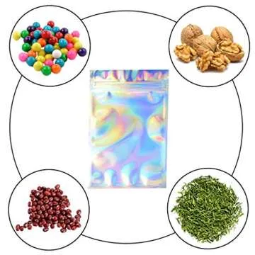 100 Pieces Resealable Smell Proof Bags, Flat Clear Food Storage Bags Pouch Aluminum Plastic Packaging Bags, Rainbow Color (4x6inch)